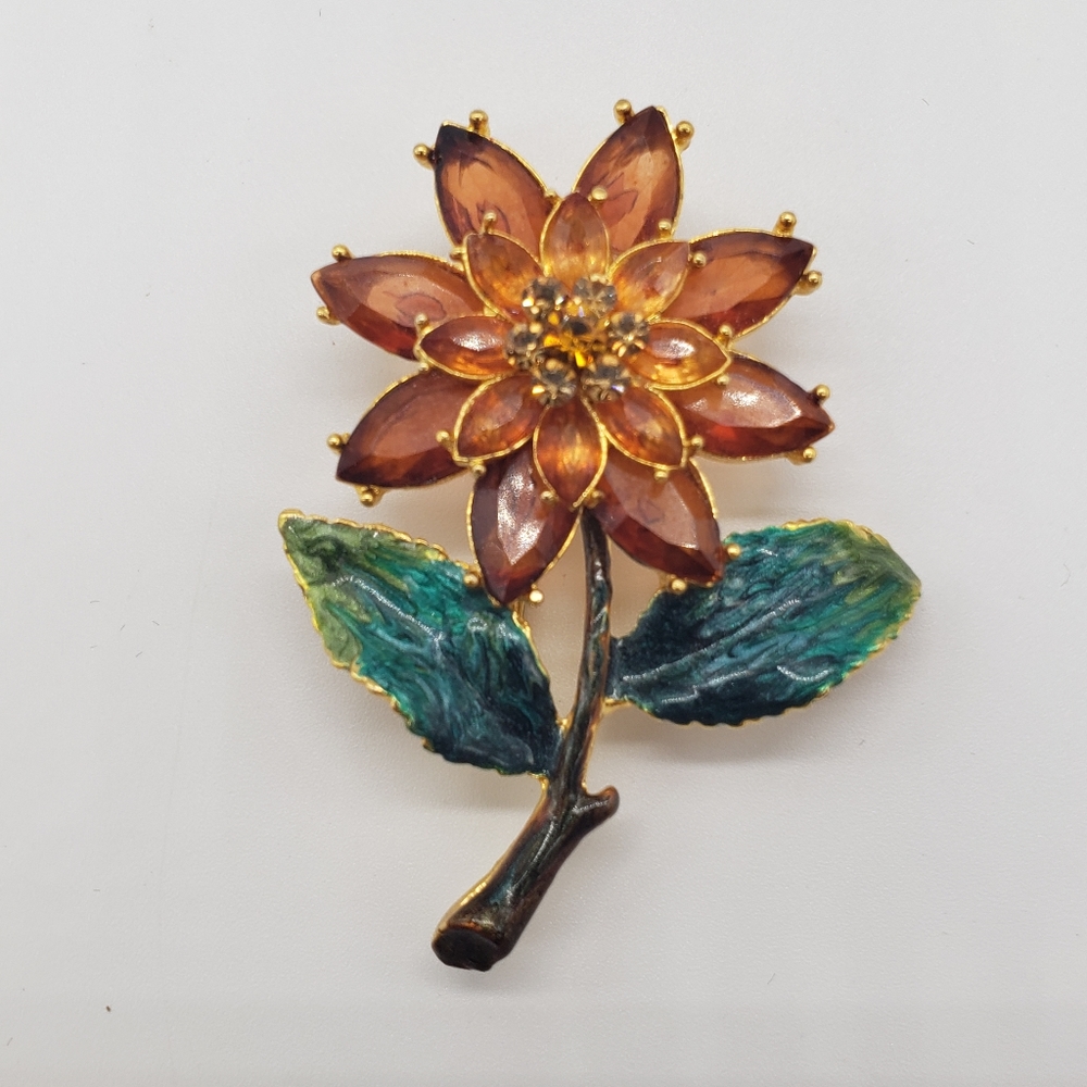 Autumn Fall Colors Crystal and Enamel Flower Pin